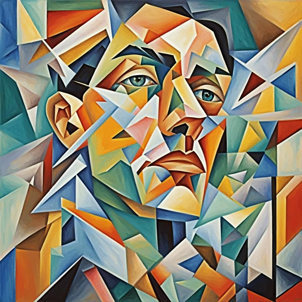 Abstract Cubist Portrait in Pastel Colors