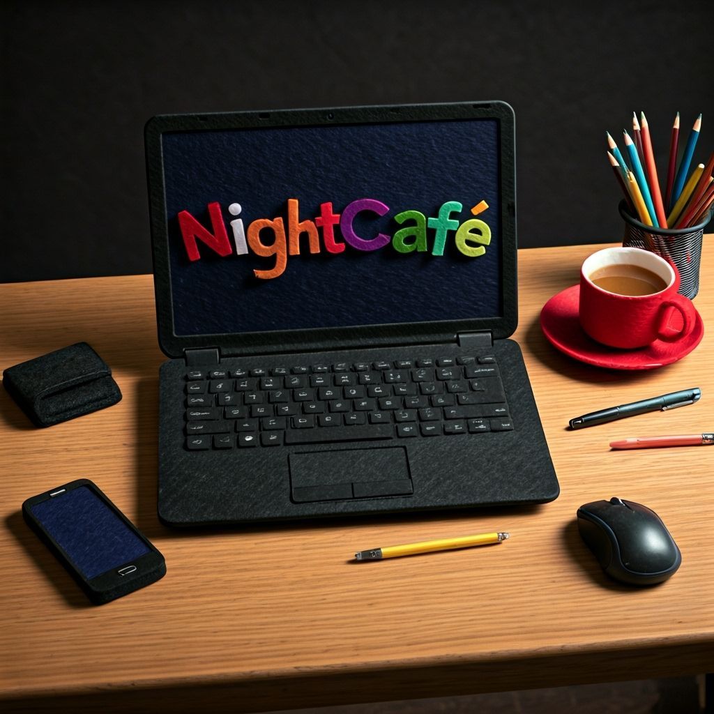 Felt Working Desk with NightCafe on Laptop