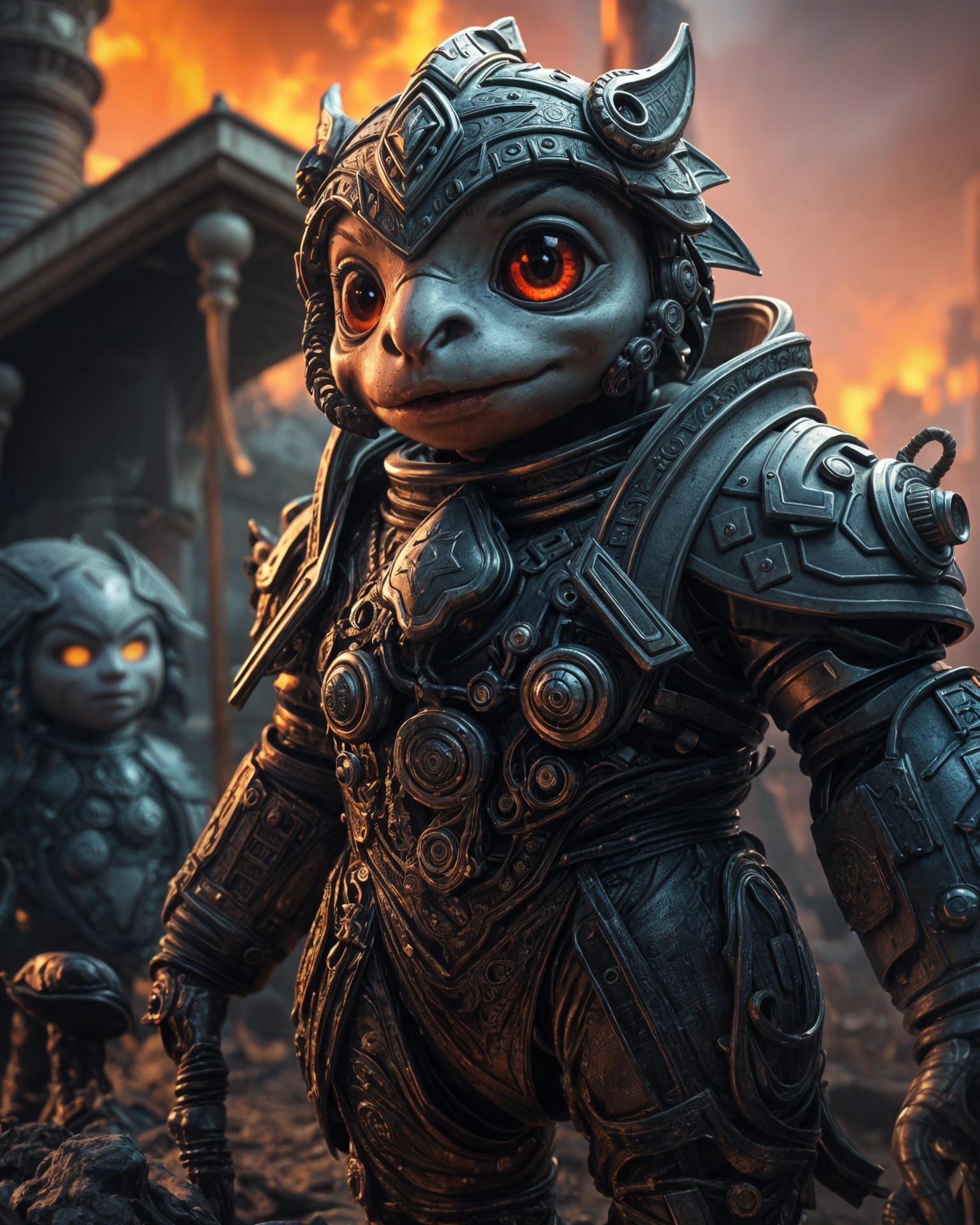 Cute Alien Tin Soldier in Maximalist Digital Art