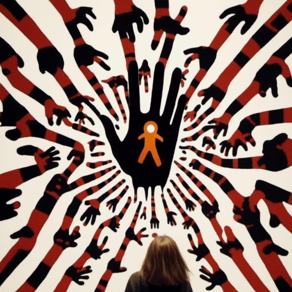 Surreal Hands in Optical Illusion Hallway