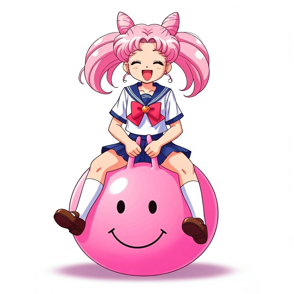 Chibiusa on Pink Hopper Ball in Sailor Moon Anime Style