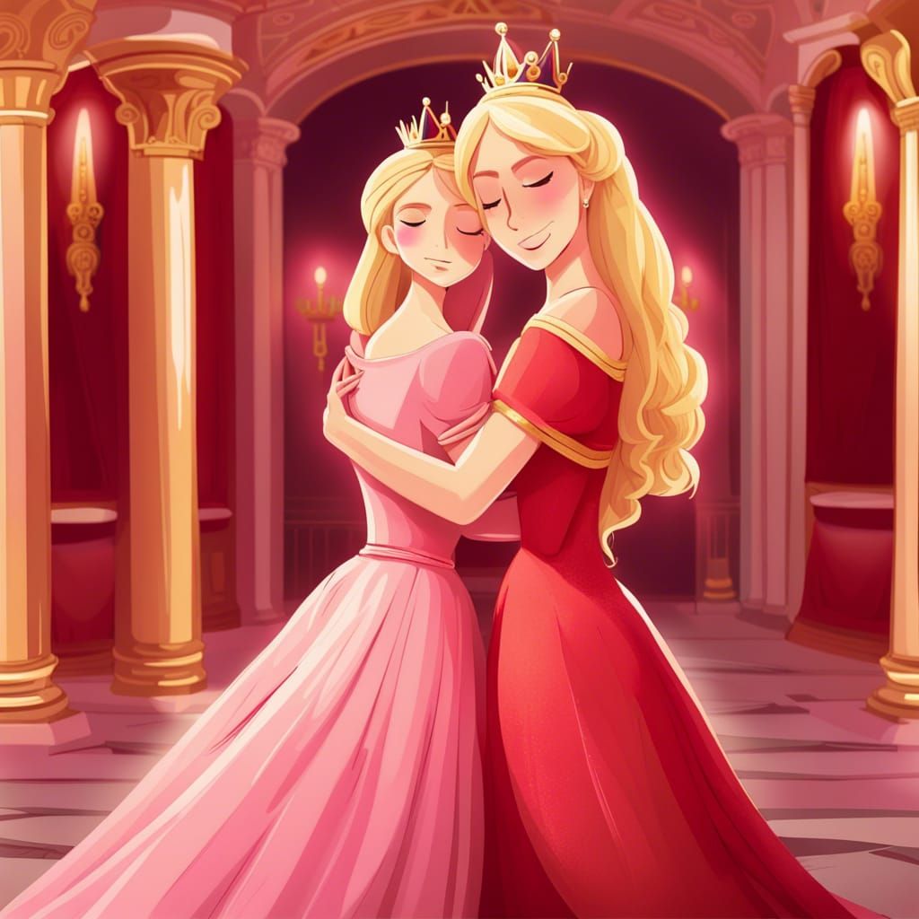 Princess and Queen Embrace in Palace