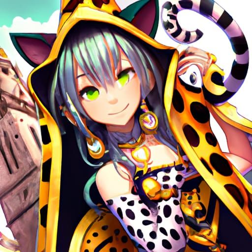 Cheetah Kemonomimi Anime Waifu in Medieval City