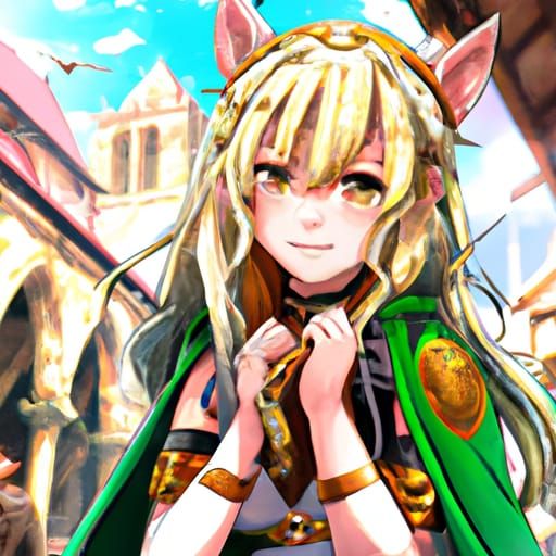 Anime Cheetah Girl in Medieval Cityscape