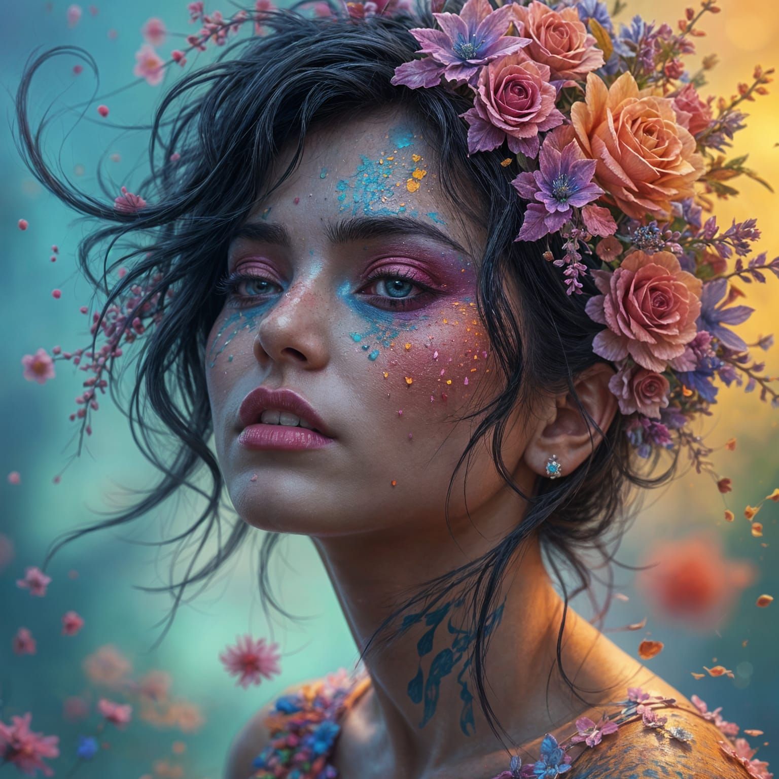 Colorful Painted Woman: Detailed Matte Painting