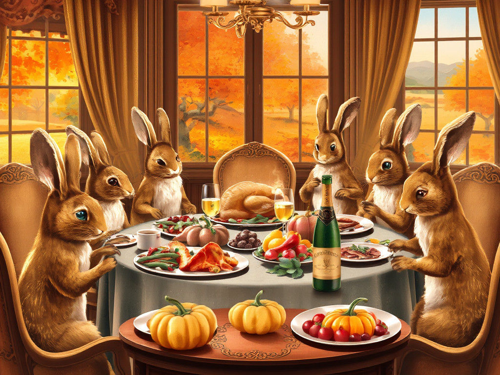Whimsical Rabbit Thanksgiving in Golden Autumn Light