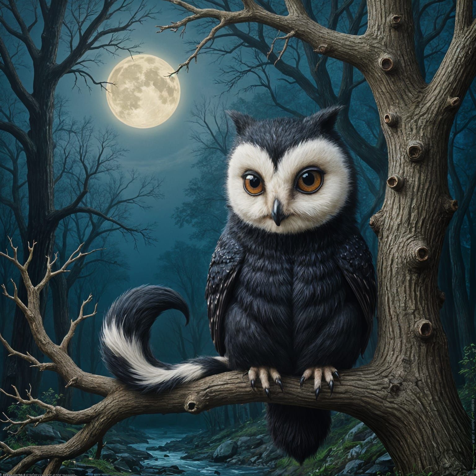 A hybrid between a skunk and an owl