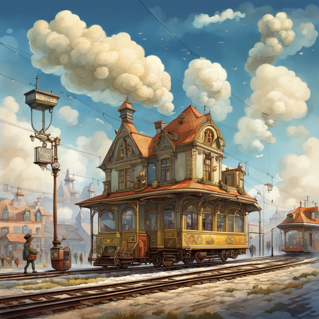 Whimsical Belle Époque Train Station in the Clouds