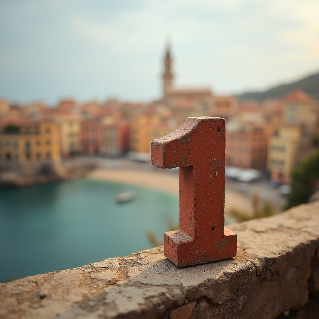 Cagliari's Cityscape with Prominent Number 1 in Vibrant Ital...
