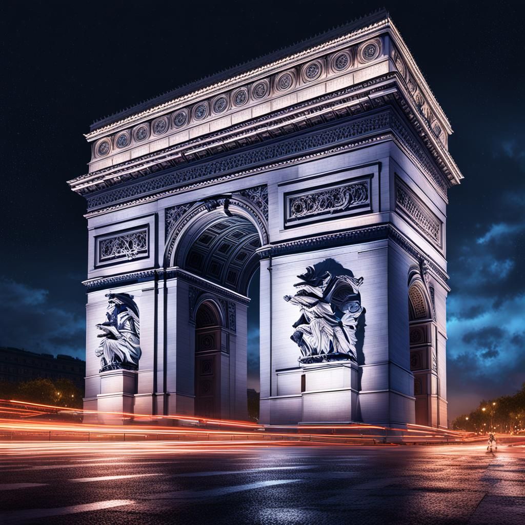 The Arc de Triomphe at night