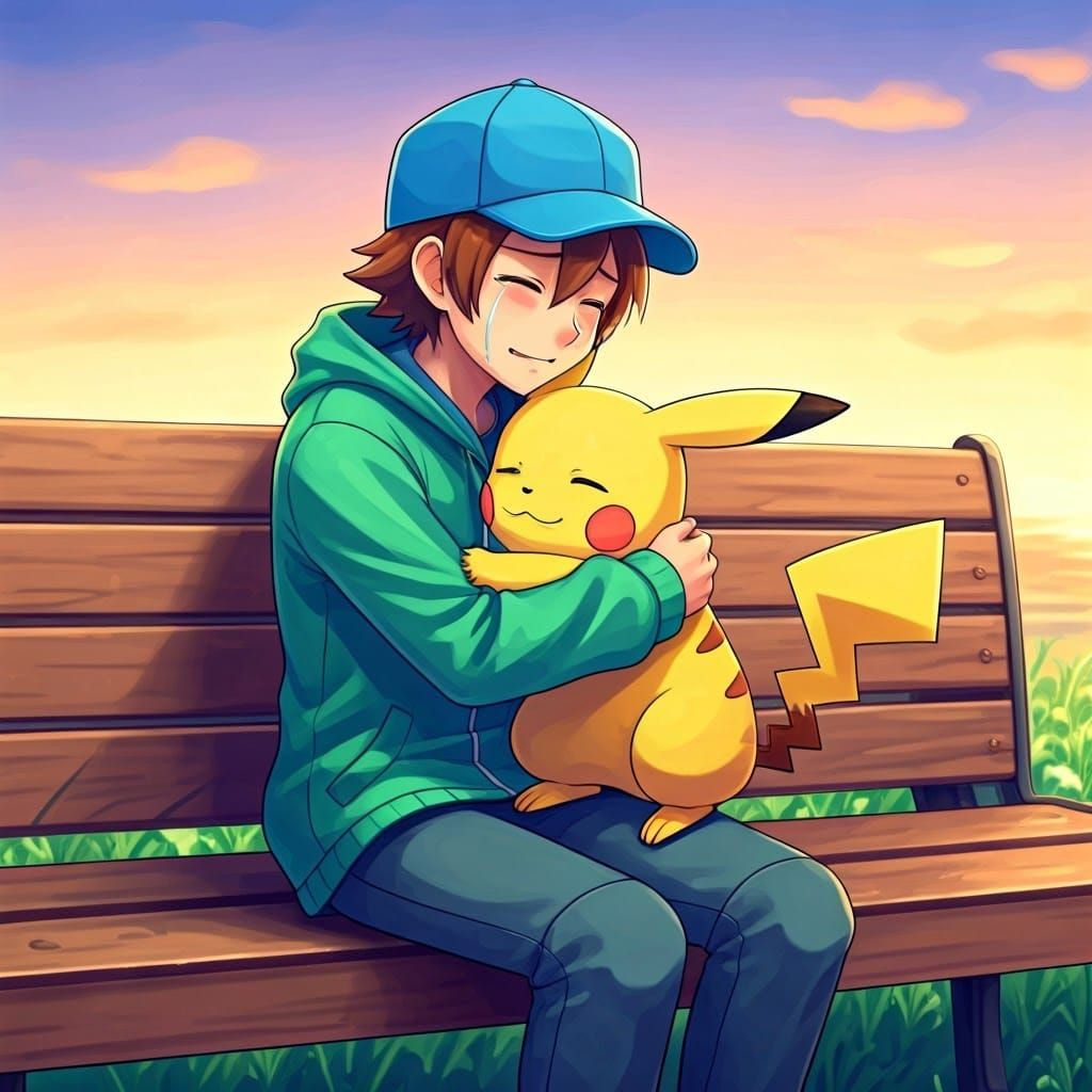 Pokémon Trainer Receives Heartwarming Hug, Watercolor Painti...