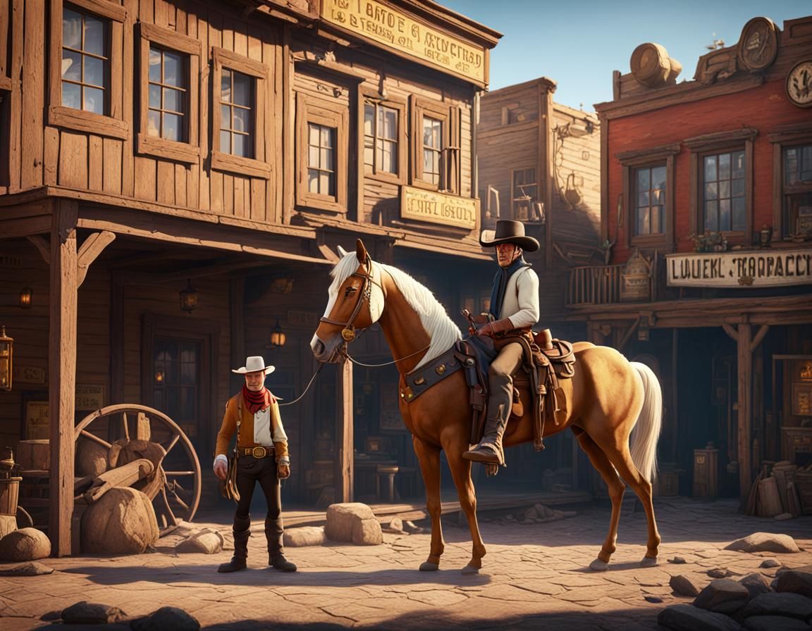 Lucky Luke and Horse in Western Town