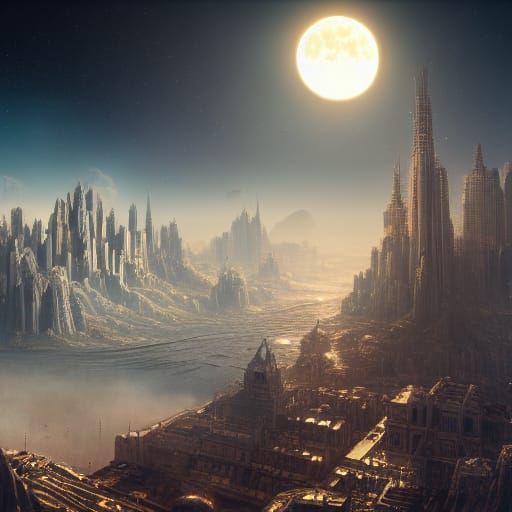 Fantastical Lunar City Concept Art in 8K