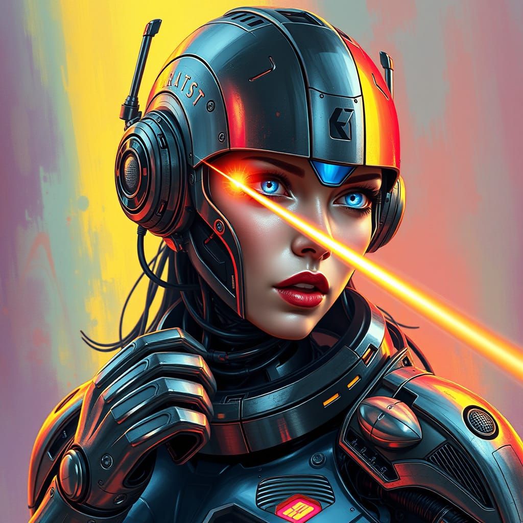 Hyperrealistic Android Woman Shooting Lasers from Eyes