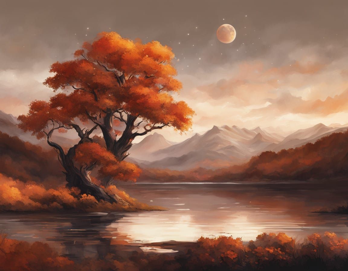 Autumnal Landscape in Vibrant Sunset Hues