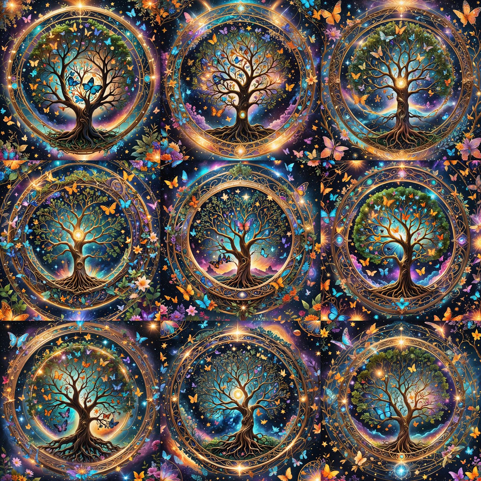 Cosmic Tree of Life with Fairies and Butterflies