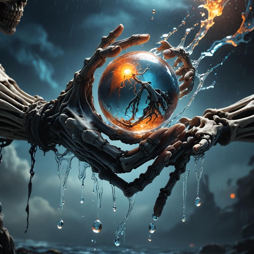 Skeletal Hand Gripping a Glowing Orb: Dark Fantasy Art
