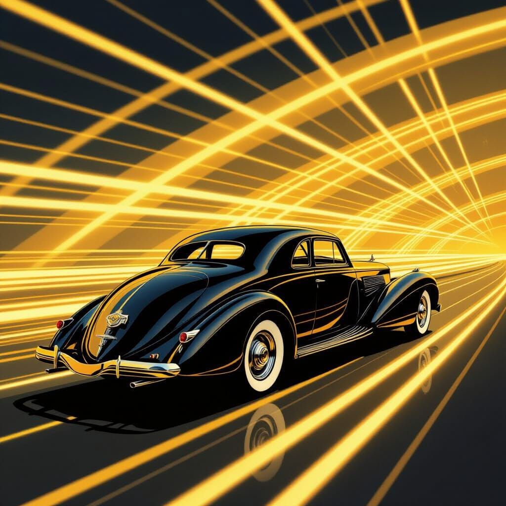Art Deco Luxury Car in Gold and Black Motion