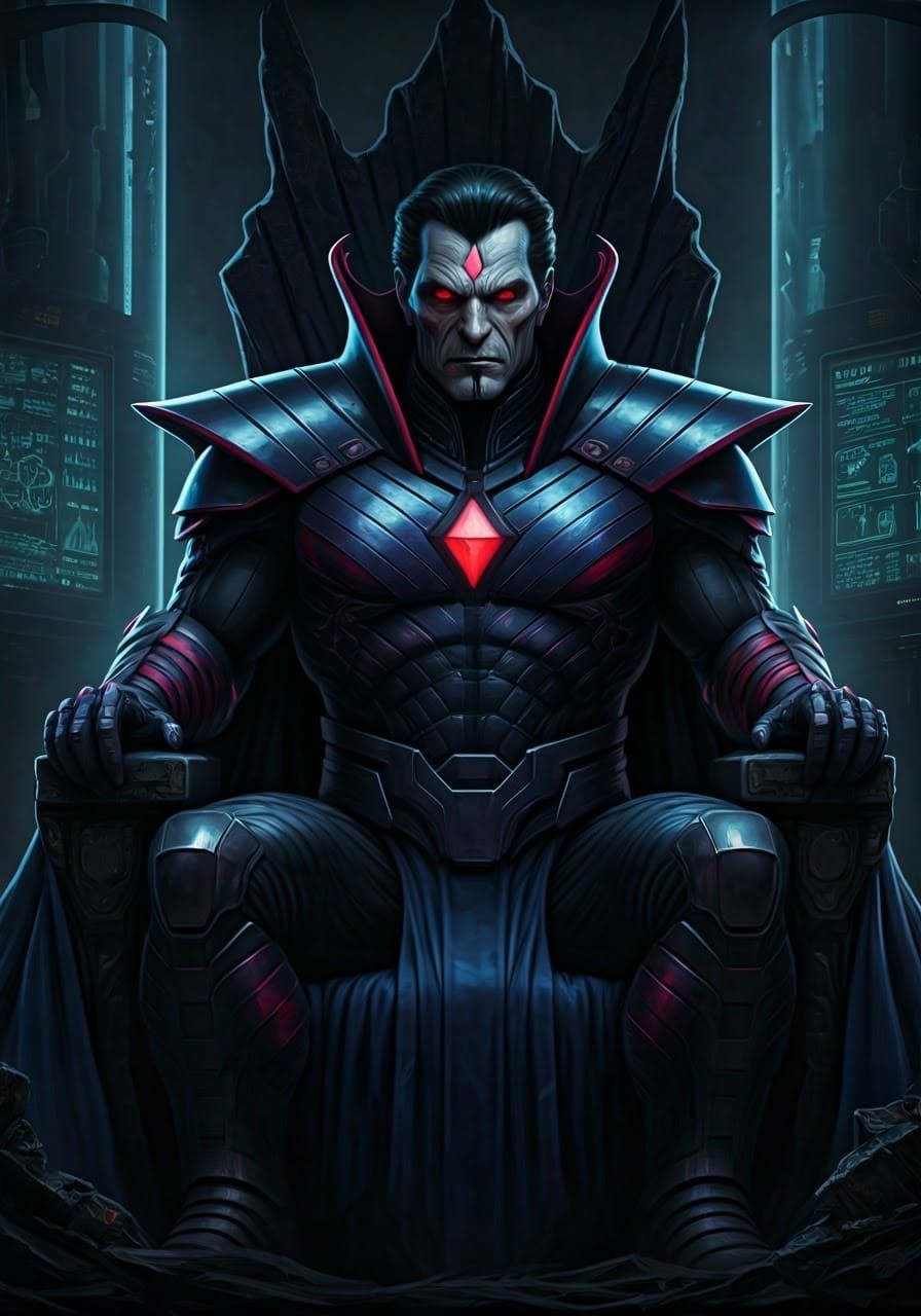 Mr. Sinister on Obsidian Throne in Hyper-Realistic Style