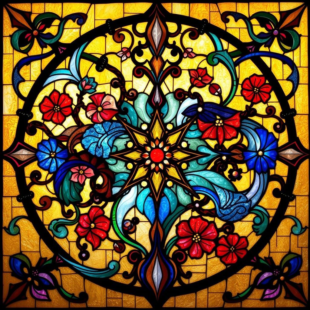Elegant Art Nouveau Stained Glass Masterpiece