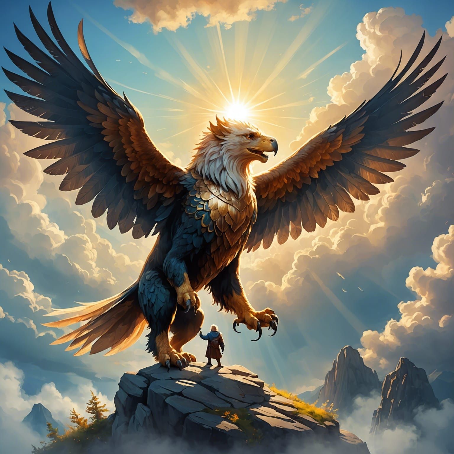 Gryphon Rescues Man from Bear in Holy Light