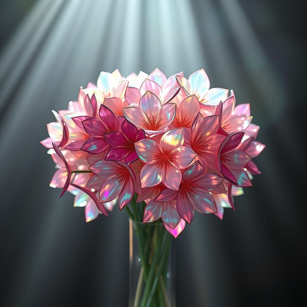 Majestic Iridescent Glass Flowers in Light