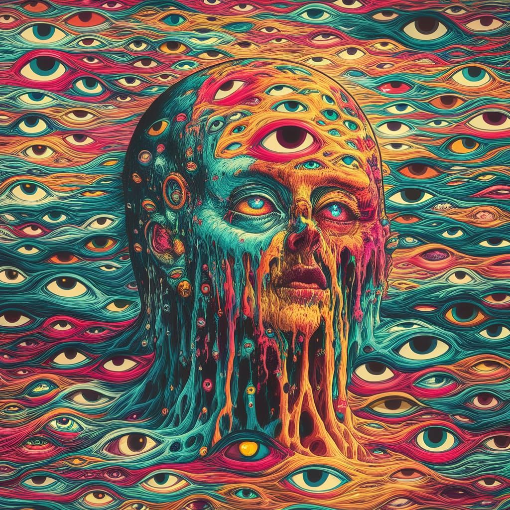 Psychedelic Melting Figure with Ethereal Eyes