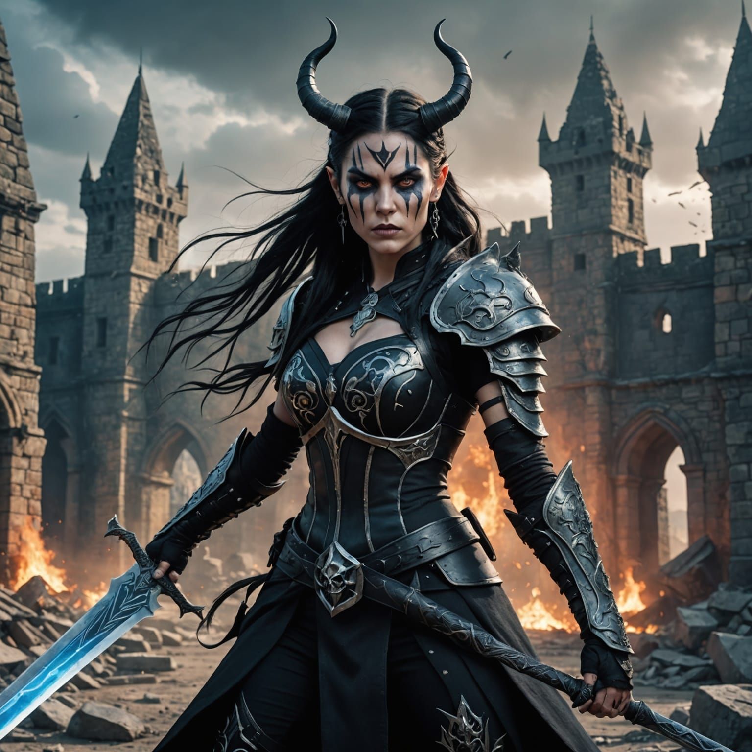 Demon Warrior with Greatsword in Fantasy Landscape