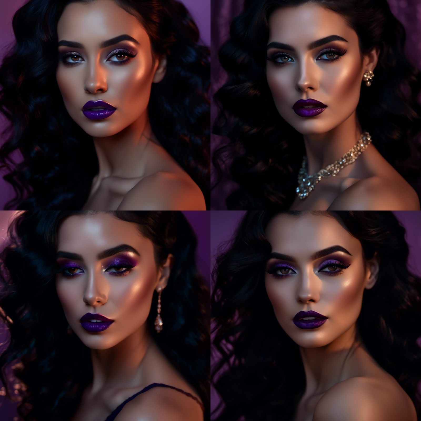 High-Fashion Portrait with Purple Lips in Vintage Style