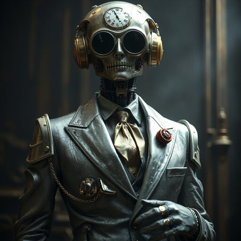 Clockpunk Butler Robot Portrait in Steampunk Style