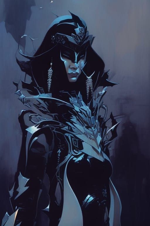 Futuristic Cyber Ninja Gouache Painting