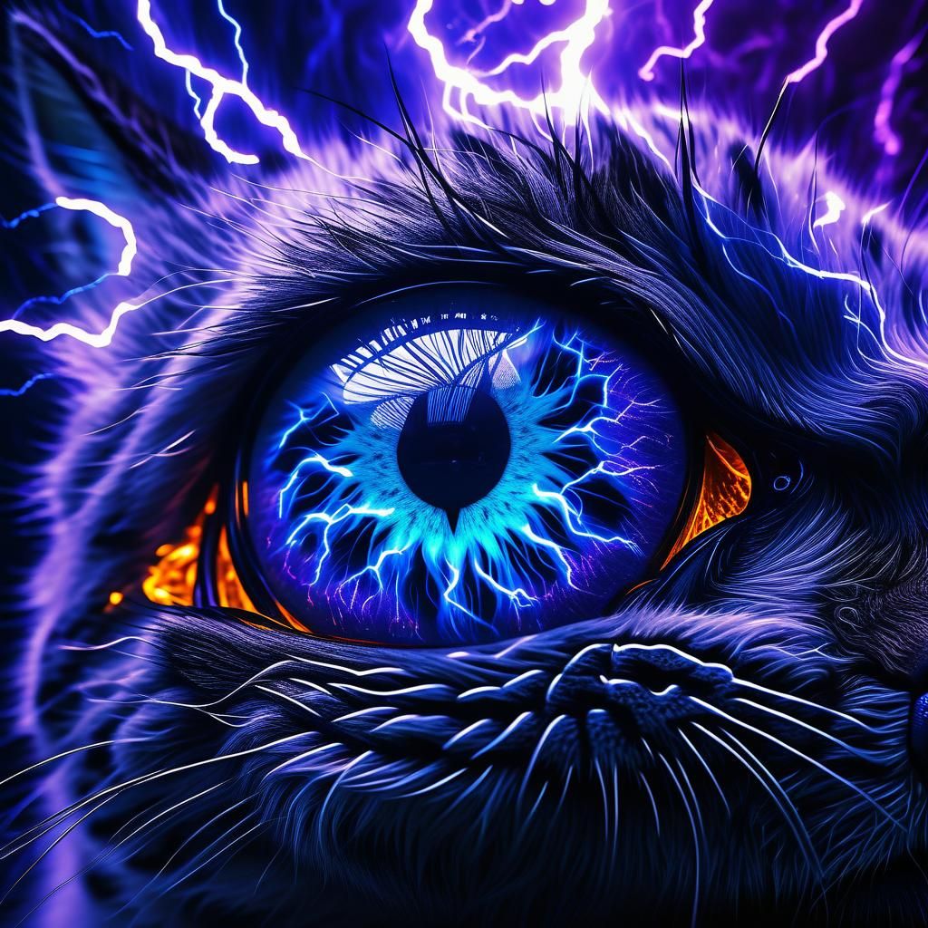 Electric Blue Feline Eye in Surrealist Darkness