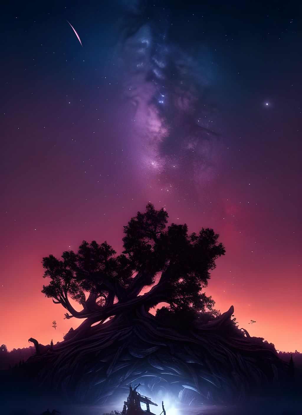 Overgrown Arboreal Starship in Surrealist Style