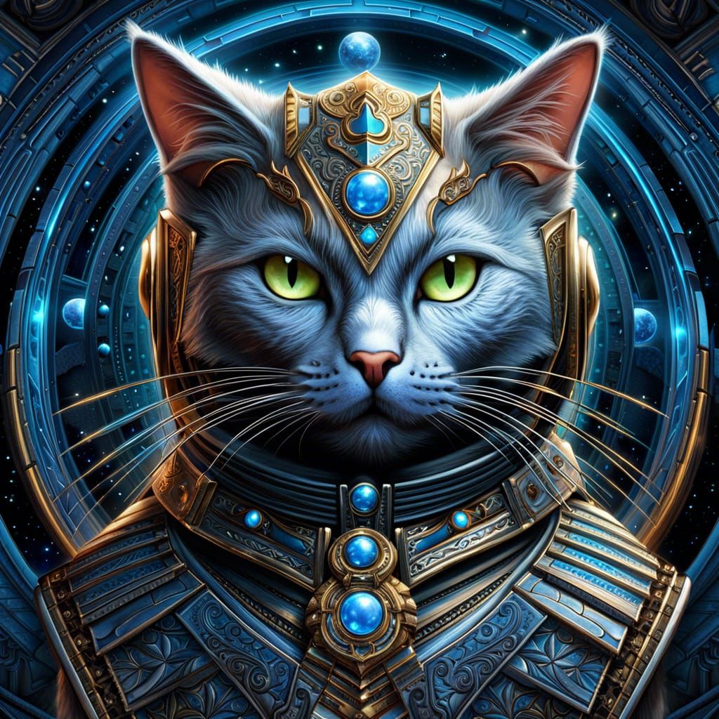 Cosmic Tarot Robot Cat Digital Art