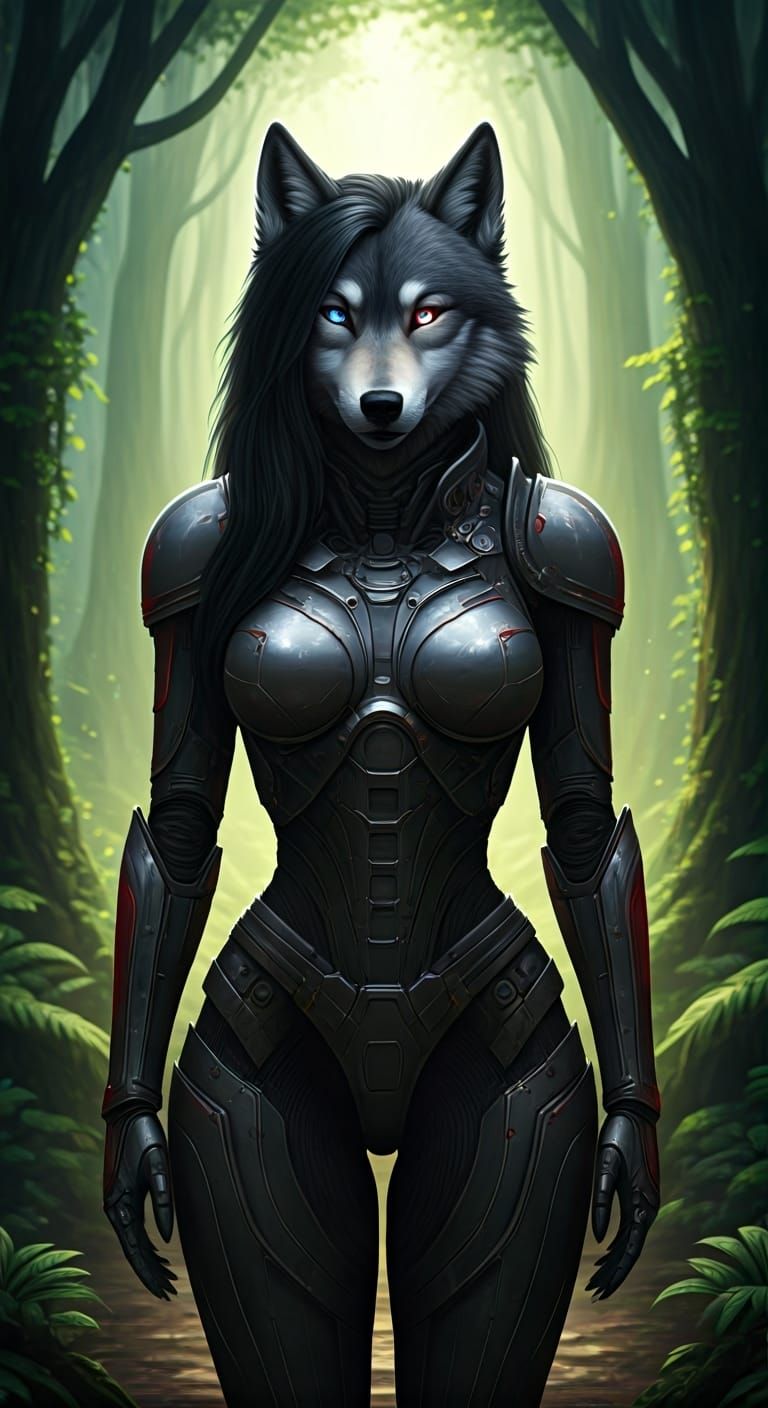 Wolf Anthro in Sci-Fi Armor, Mystical Forest