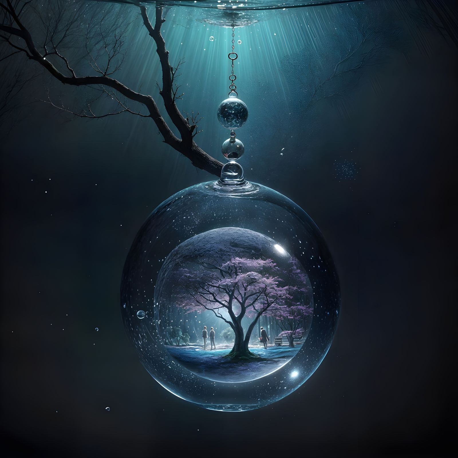 Tree in Glass Sphere: Anime Style Illustration