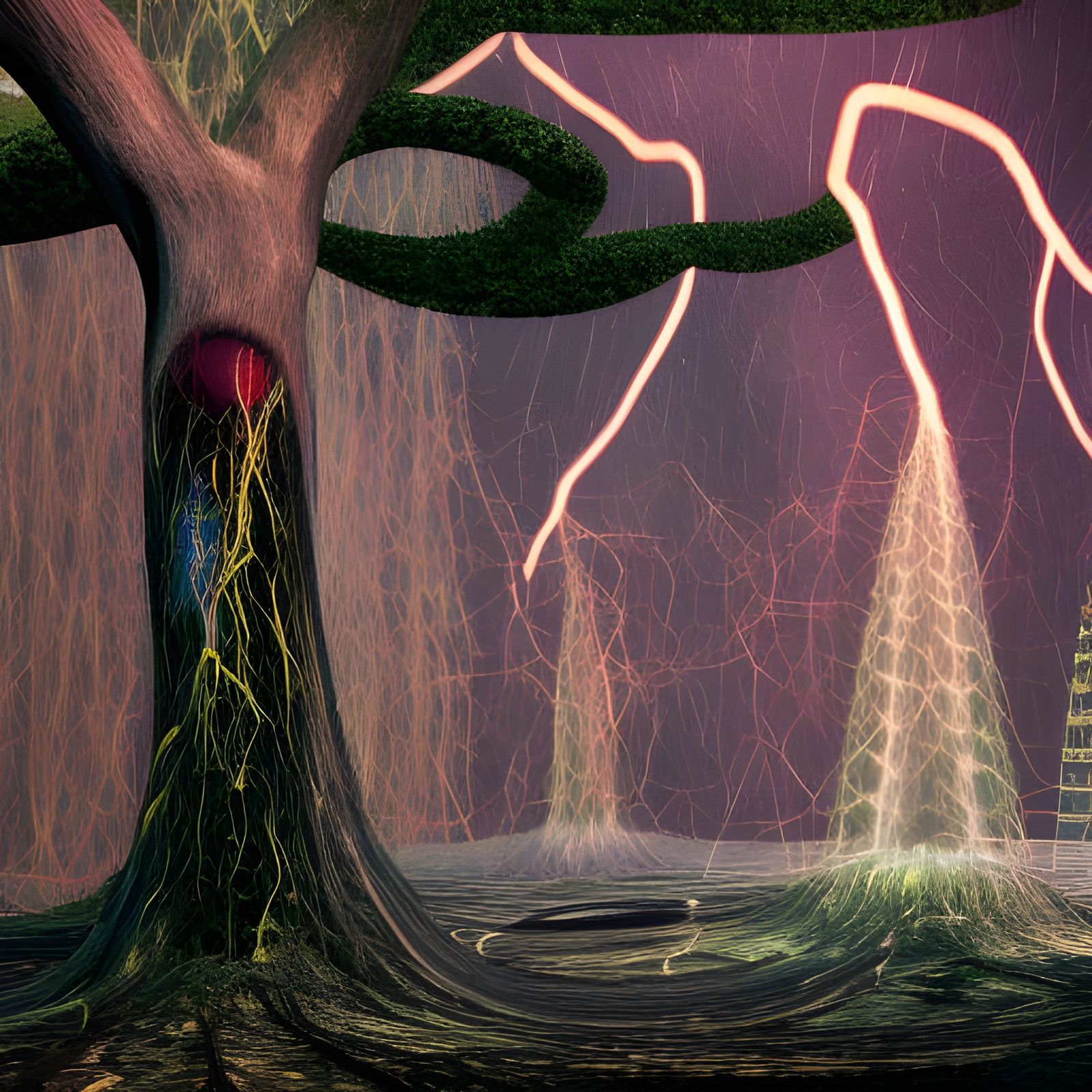 Erupting Pond Beside Tree of Life: Biopunk