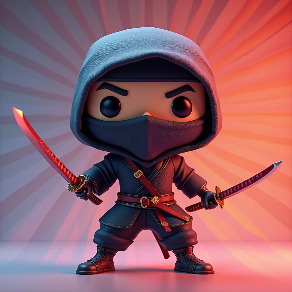 Vibrant Ninja Funko Pop Character with Intense Determination
