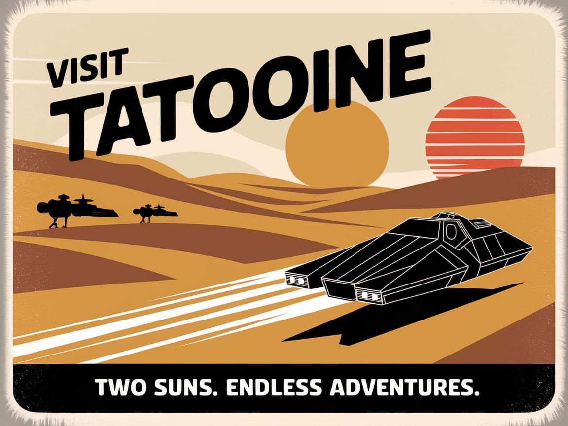 Tatooine Travel Poster: Two Suns, Endless Adventures