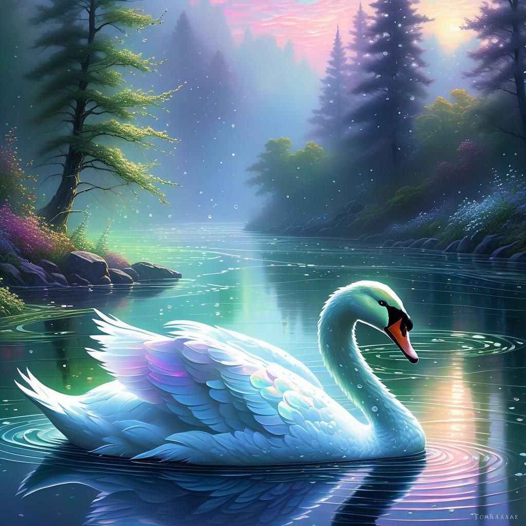 Swan-Chandelier Hybrid in Aurora Borealis River