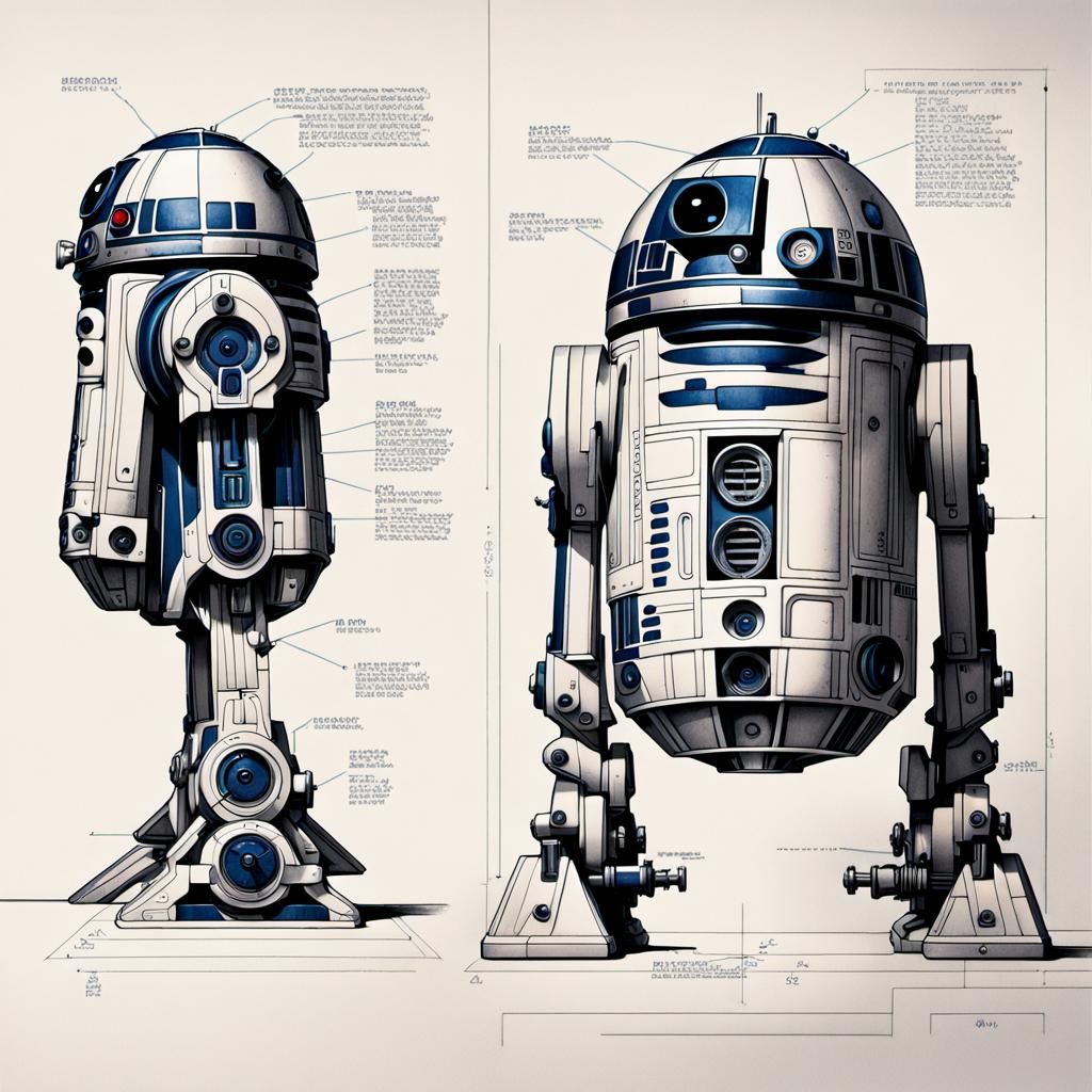 Subject: cross-sections of R2D2 Droid. Full figure. Differen...