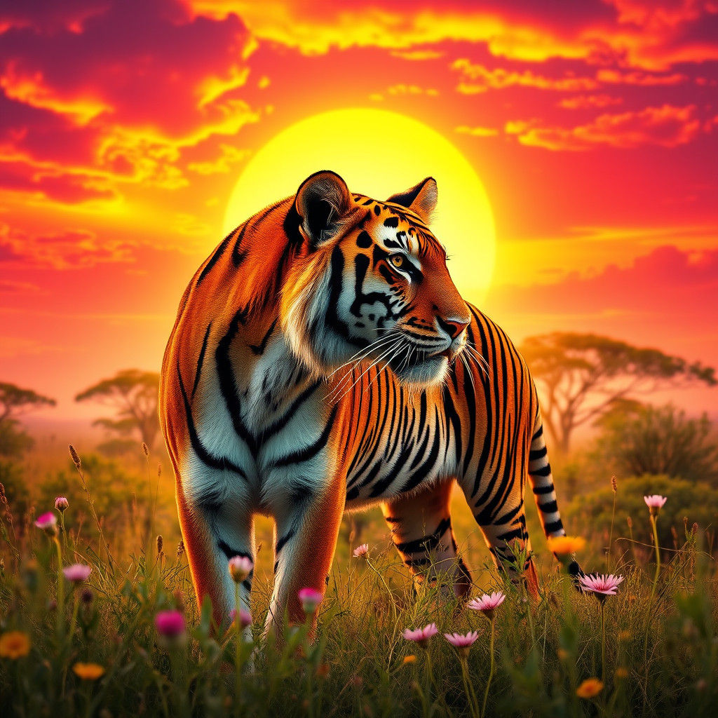Tanzanian Tiger on Australian Mainland at Sunset