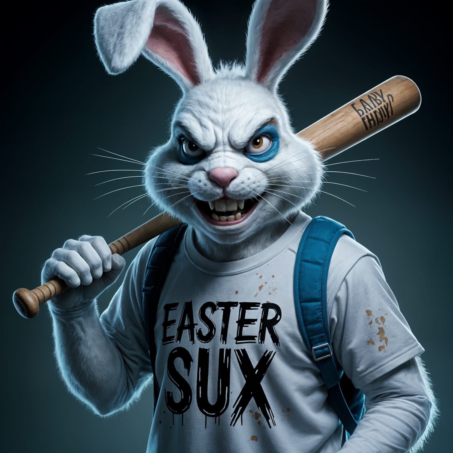 Hyperrealistic Easter Bunny with Evil Expression in Dark Spo...