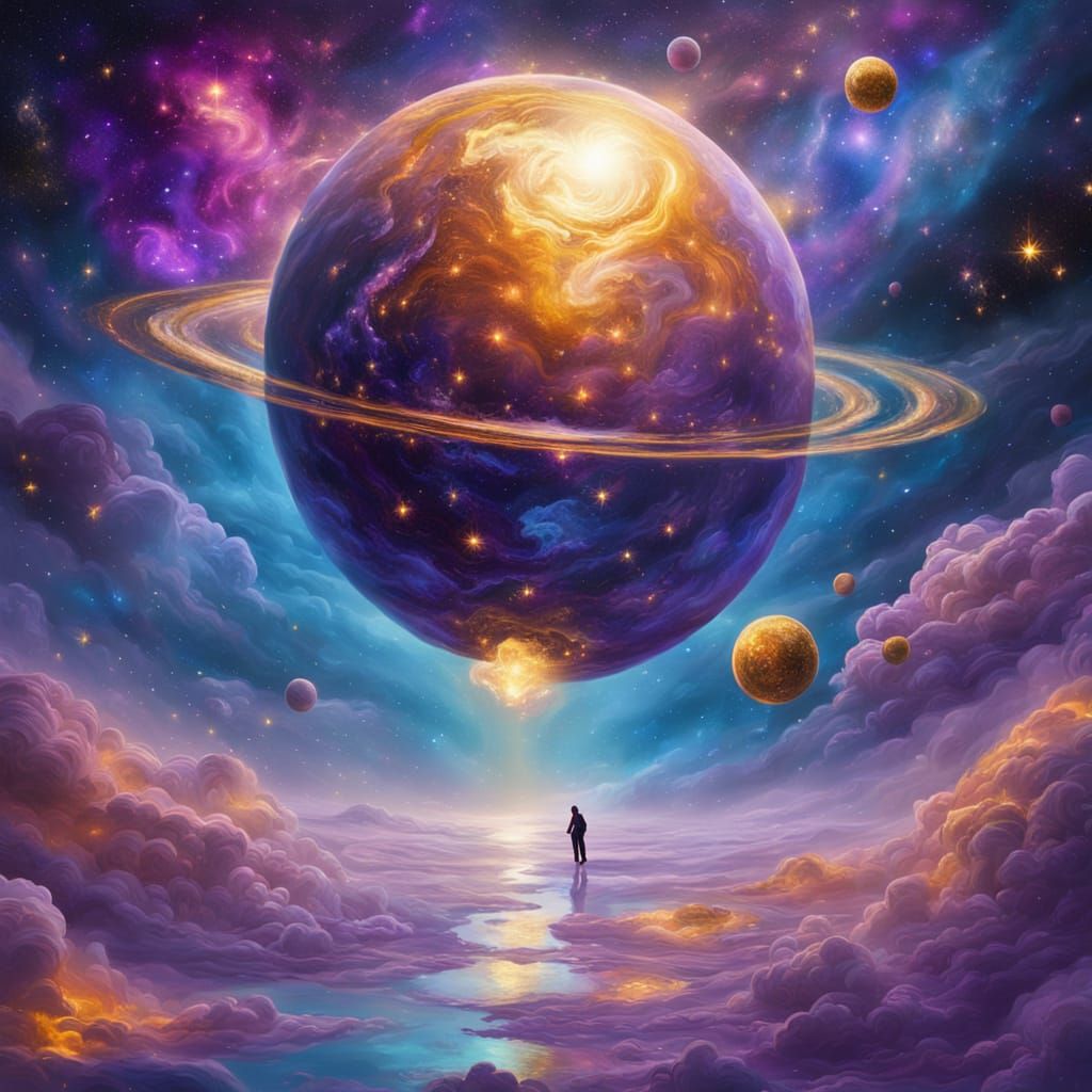 Surreal Figure Floating in Space as Oil Painting