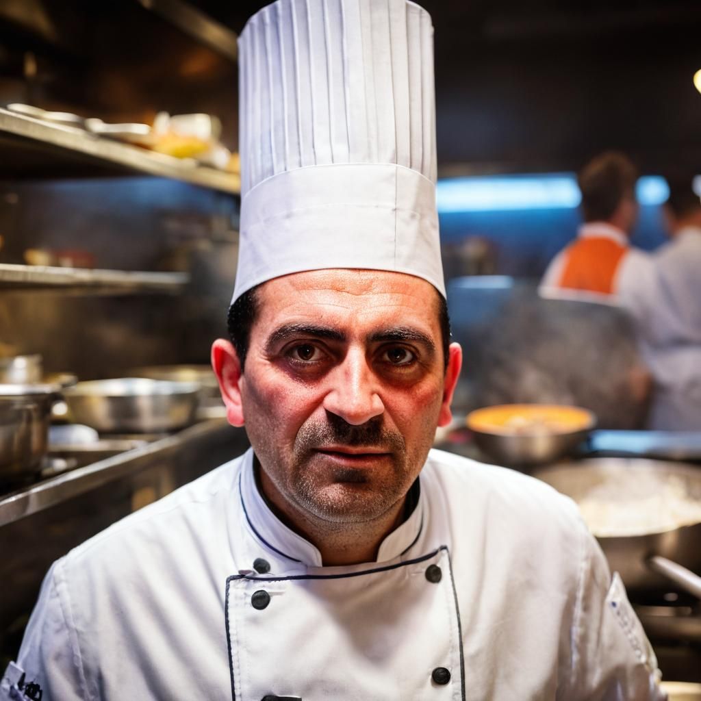 Chef Portrait in Restaurant with Neon Lighting