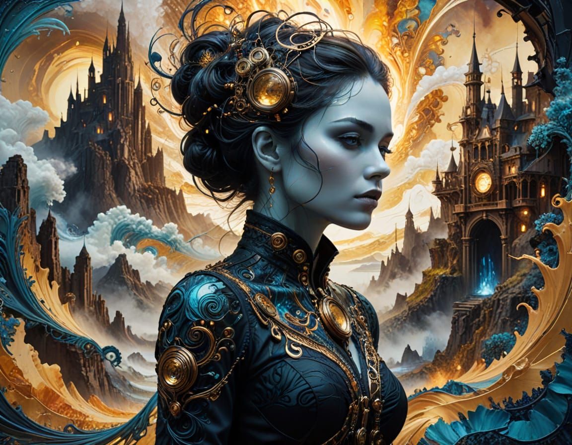 Dreamlike Landscape Portrait in Mixed Media Style