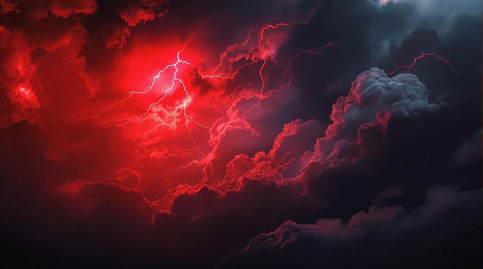 Ethereal Red Lightning Storm in Dark, Ominous Sky