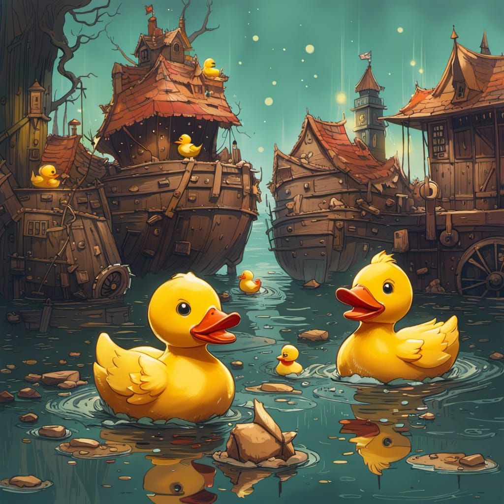 Cute Rubber Ducks in Detailed Digital Art