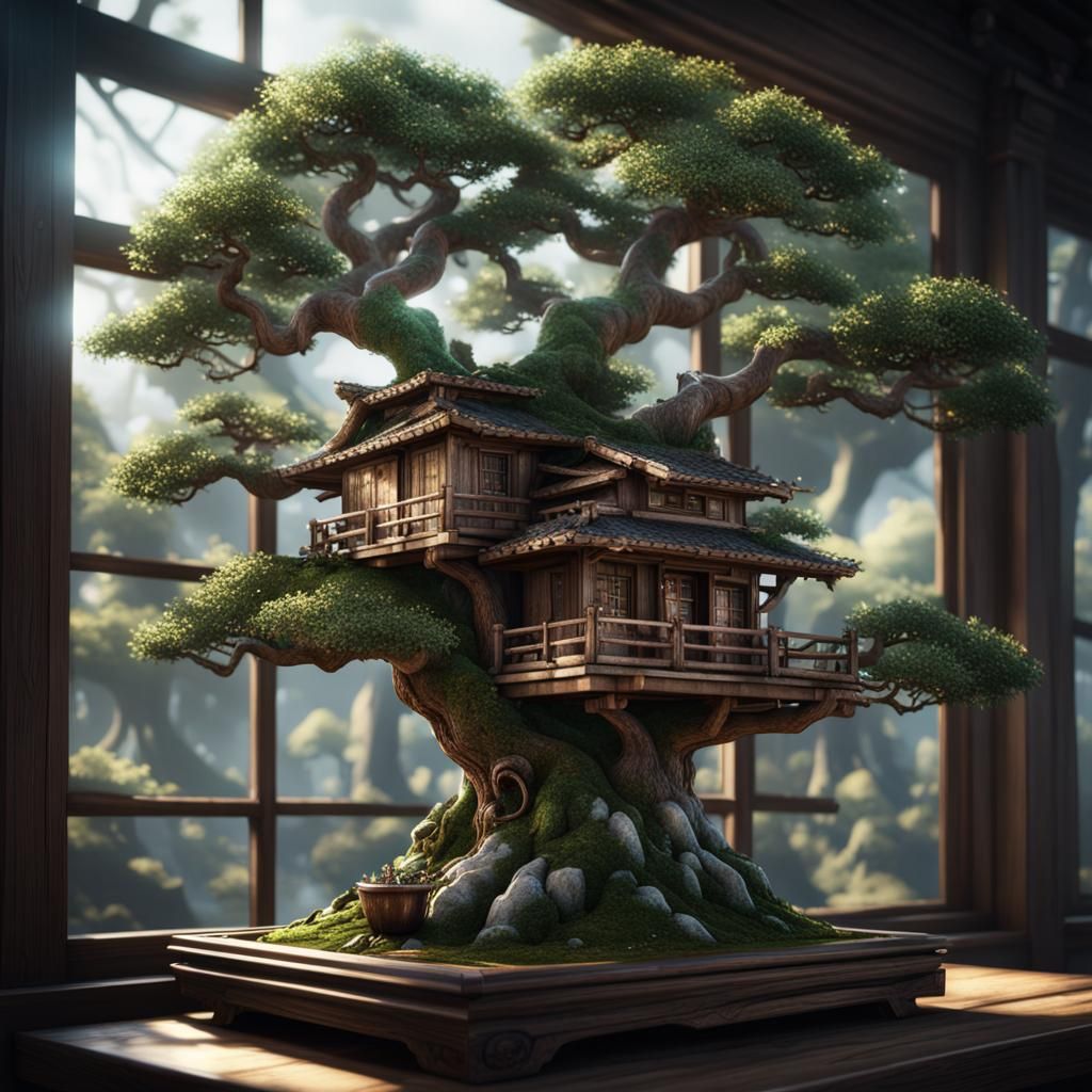 Miniature Treehouse in Bonsai Trees: 3D Game Art