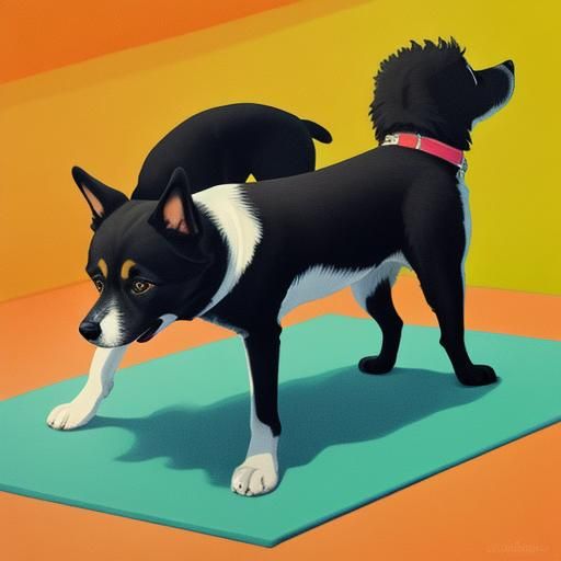 Dog Doing Yoga: Abstract Art in Complementary Colors